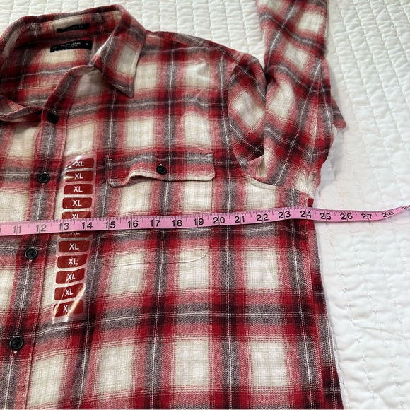 NWT Lucky Brand Men’s Flannel Plaid Shirt Size XL Classic Red and White Western - Picture 5 of 12